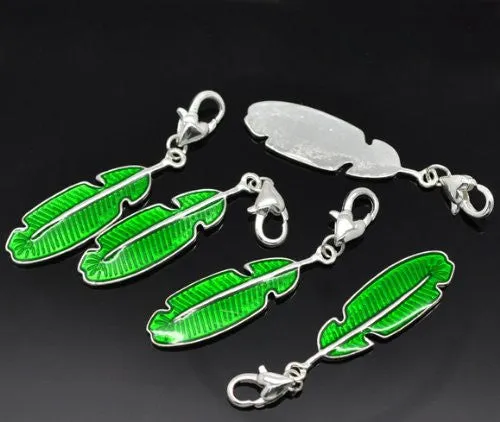Clip on Feather Charm Pendant for European Jewelry w/ Lobster Clasp