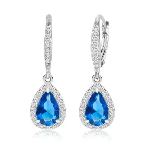Crystal Tear Drop White Gold Palladium Girl's Leverback Earrings