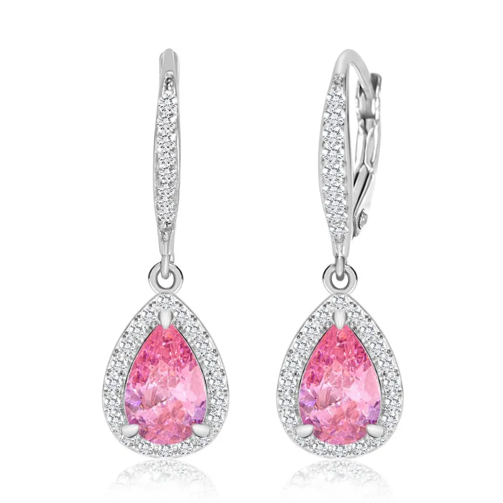 Crystal Tear Drop White Gold Palladium Girl's Leverback Earrings