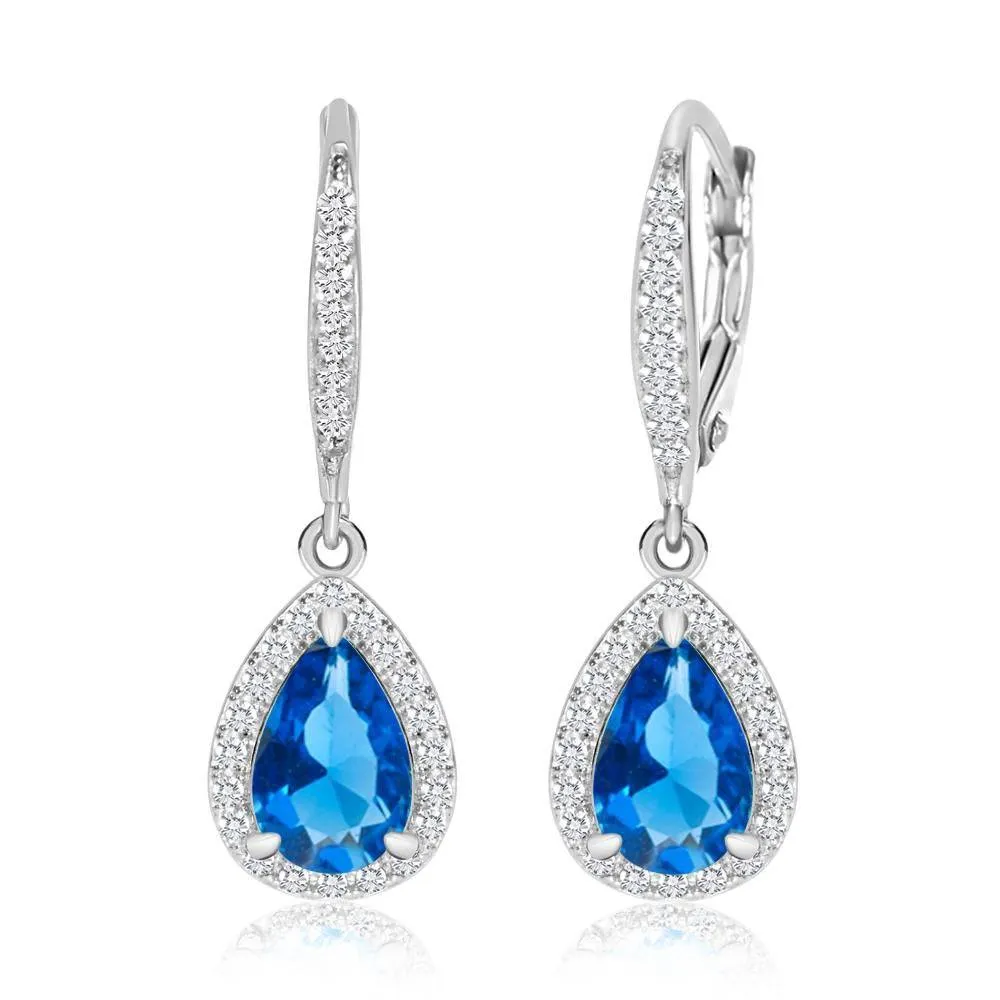 Crystal Tear Drop White Gold Palladium Girl's Leverback Earrings