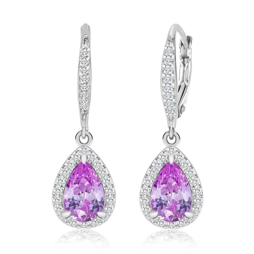 Crystal Tear Drop White Gold Palladium Girl's Leverback Earrings