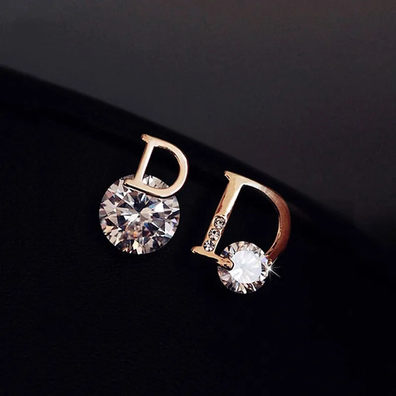 D letter Fine Crystal Stone Trend Setter Earring