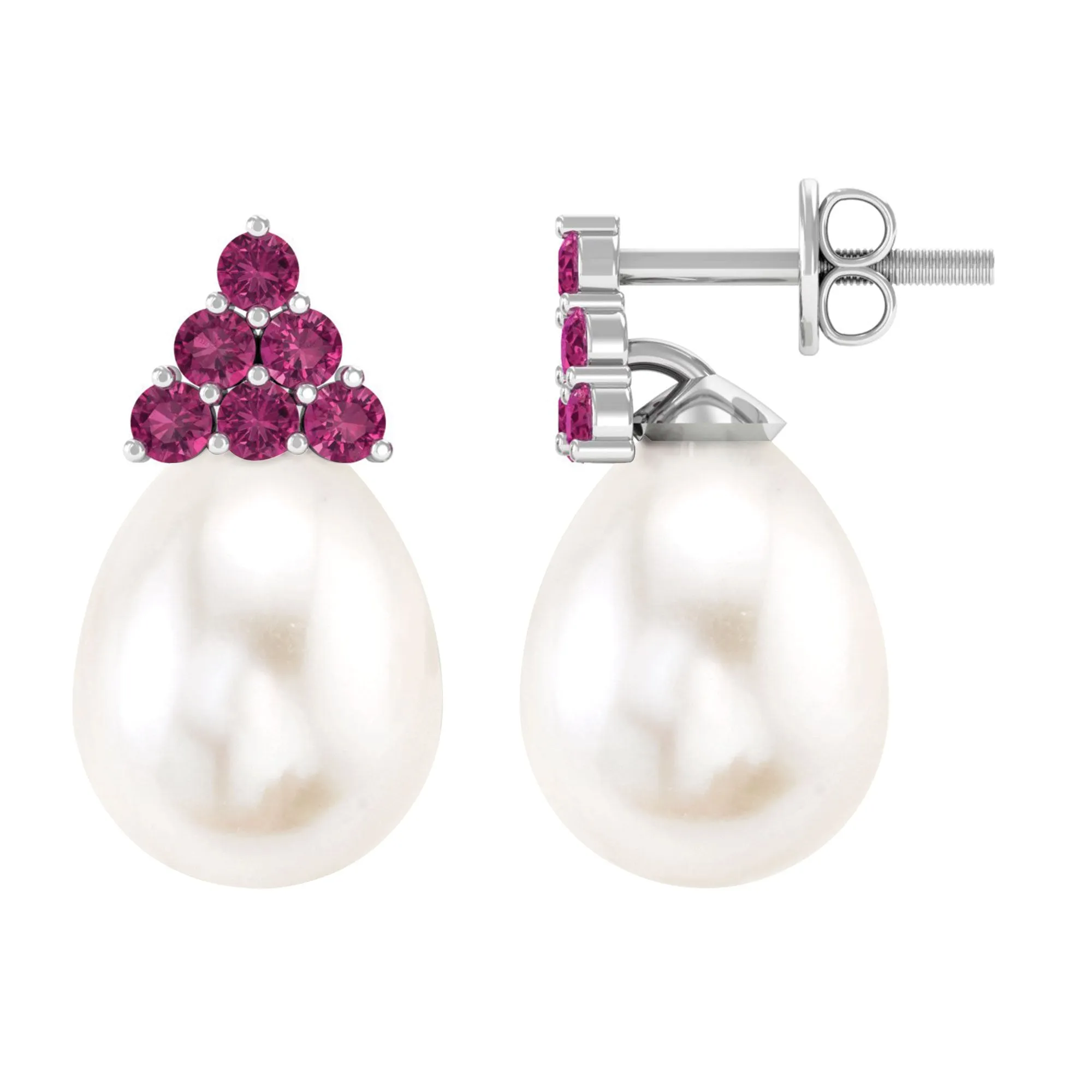 Elegant Drop Shape White Pearl Drop Earrings with Tourmaline