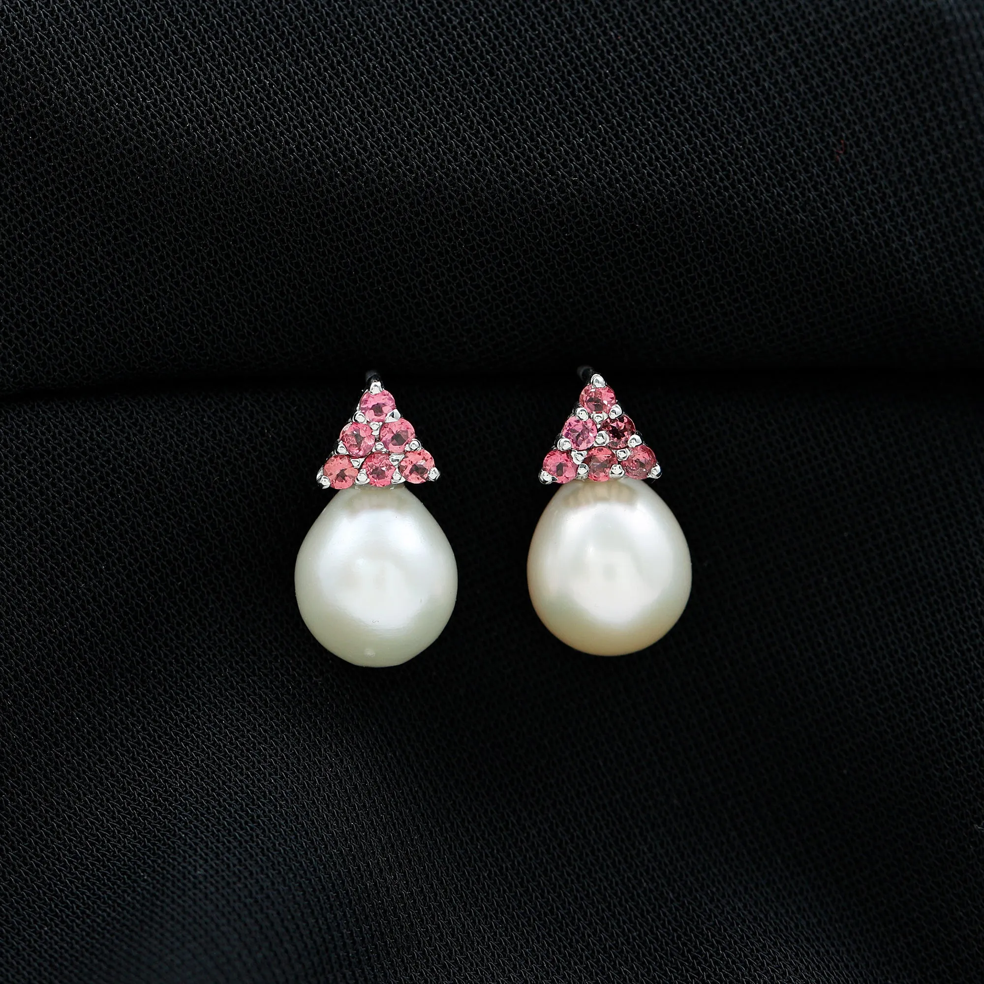 Elegant Drop Shape White Pearl Drop Earrings with Tourmaline