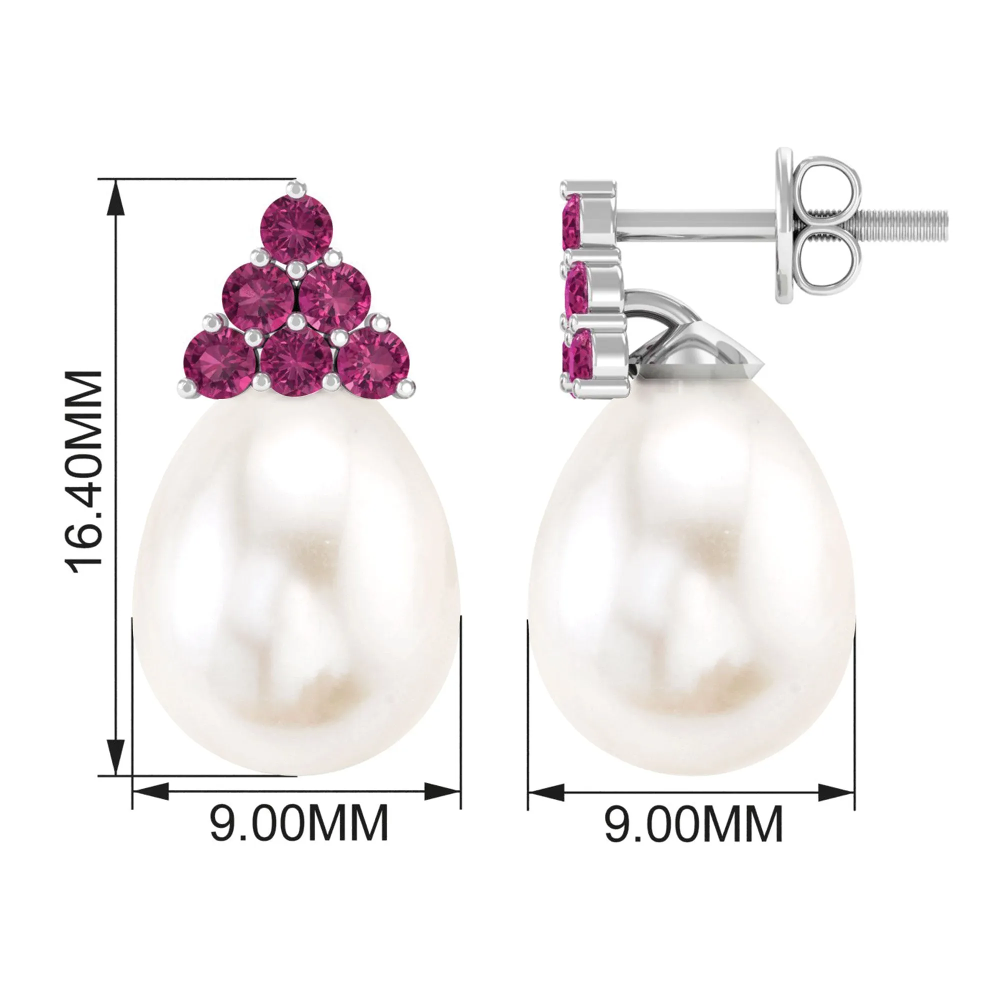 Elegant Drop Shape White Pearl Drop Earrings with Tourmaline