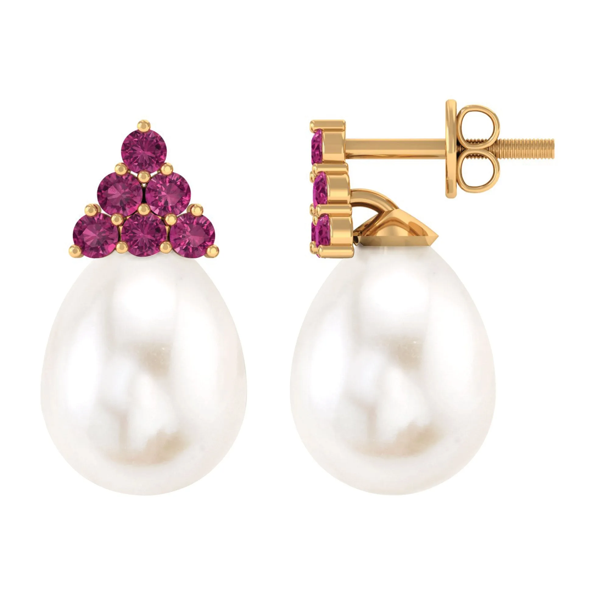 Elegant Drop Shape White Pearl Drop Earrings with Tourmaline
