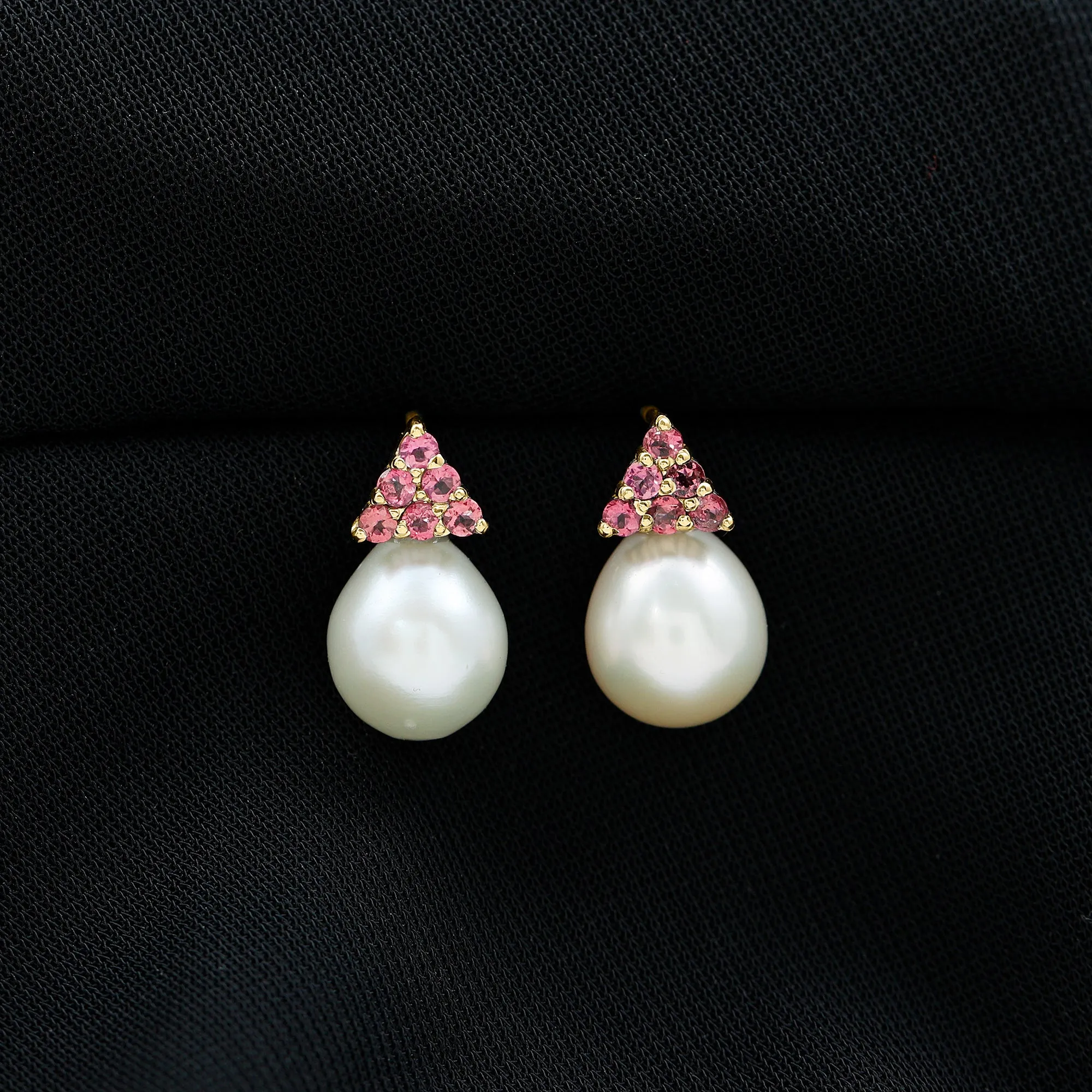 Elegant Drop Shape White Pearl Drop Earrings with Tourmaline