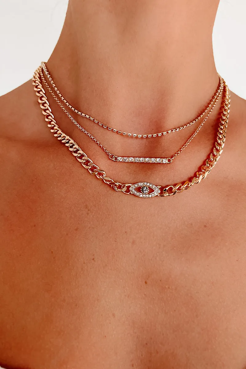 Eye On You 3 Piece Necklace Set (Gold)