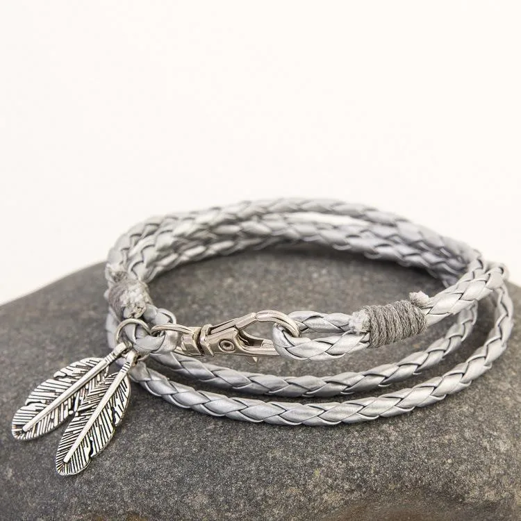 Feather Charm Multiwrap Leather Bracelets