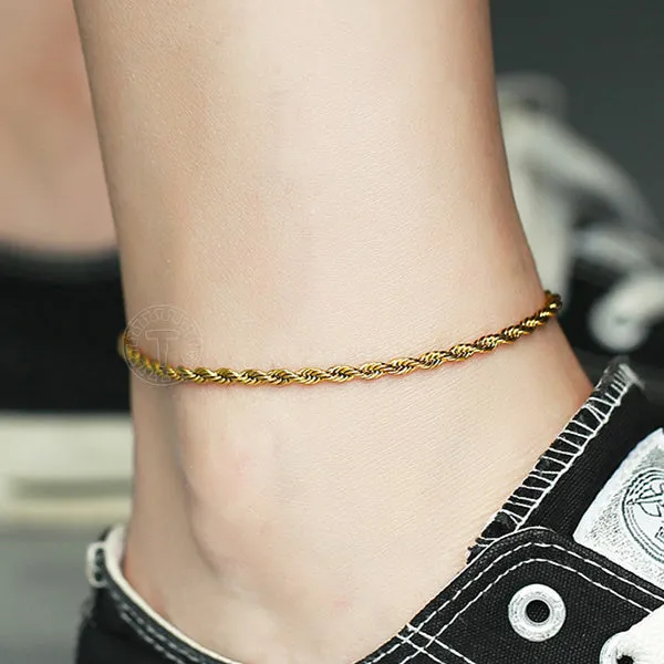 Female Anklets CZ Star Pendant Herringbone Rolo Link Ankle Bracelet