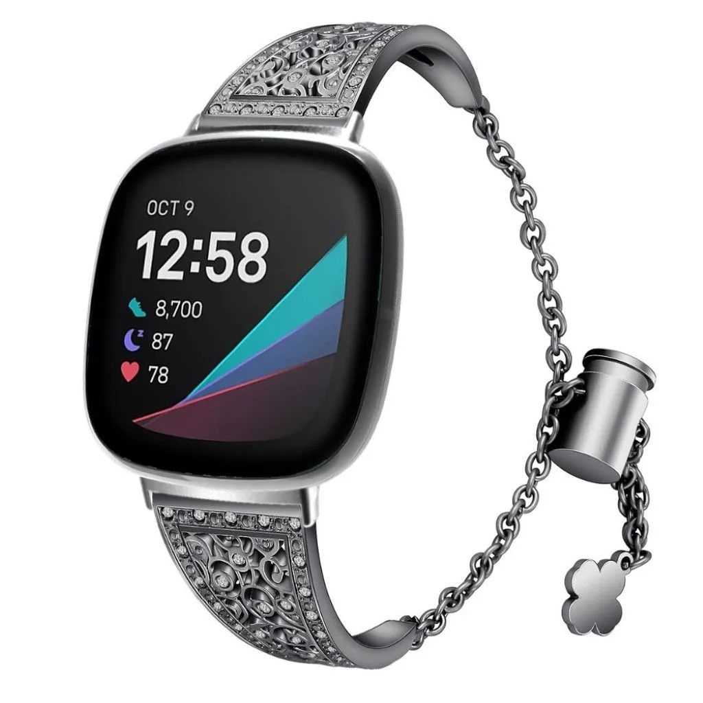 Fitbit Versa 3 / Sense shiny rhinestone watch band - Black