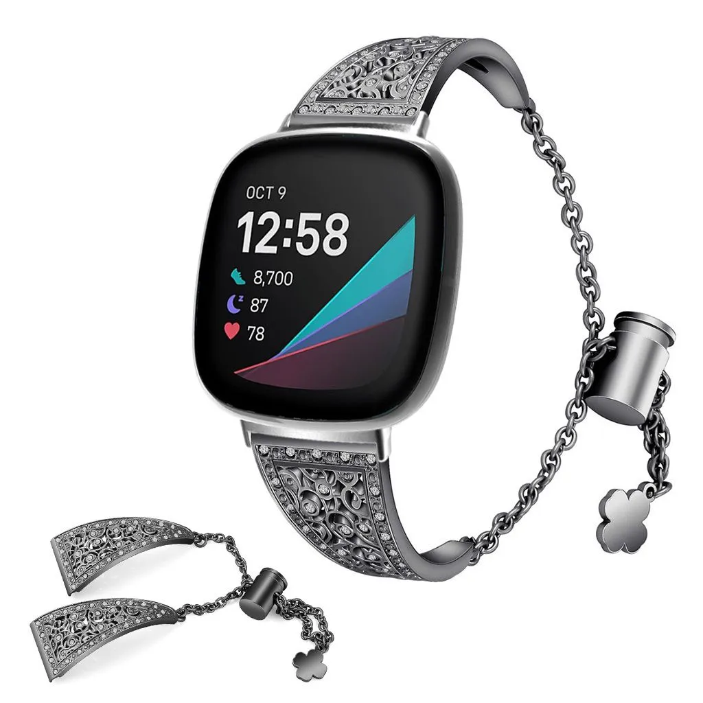 Fitbit Versa 3 / Sense shiny rhinestone watch band - Black
