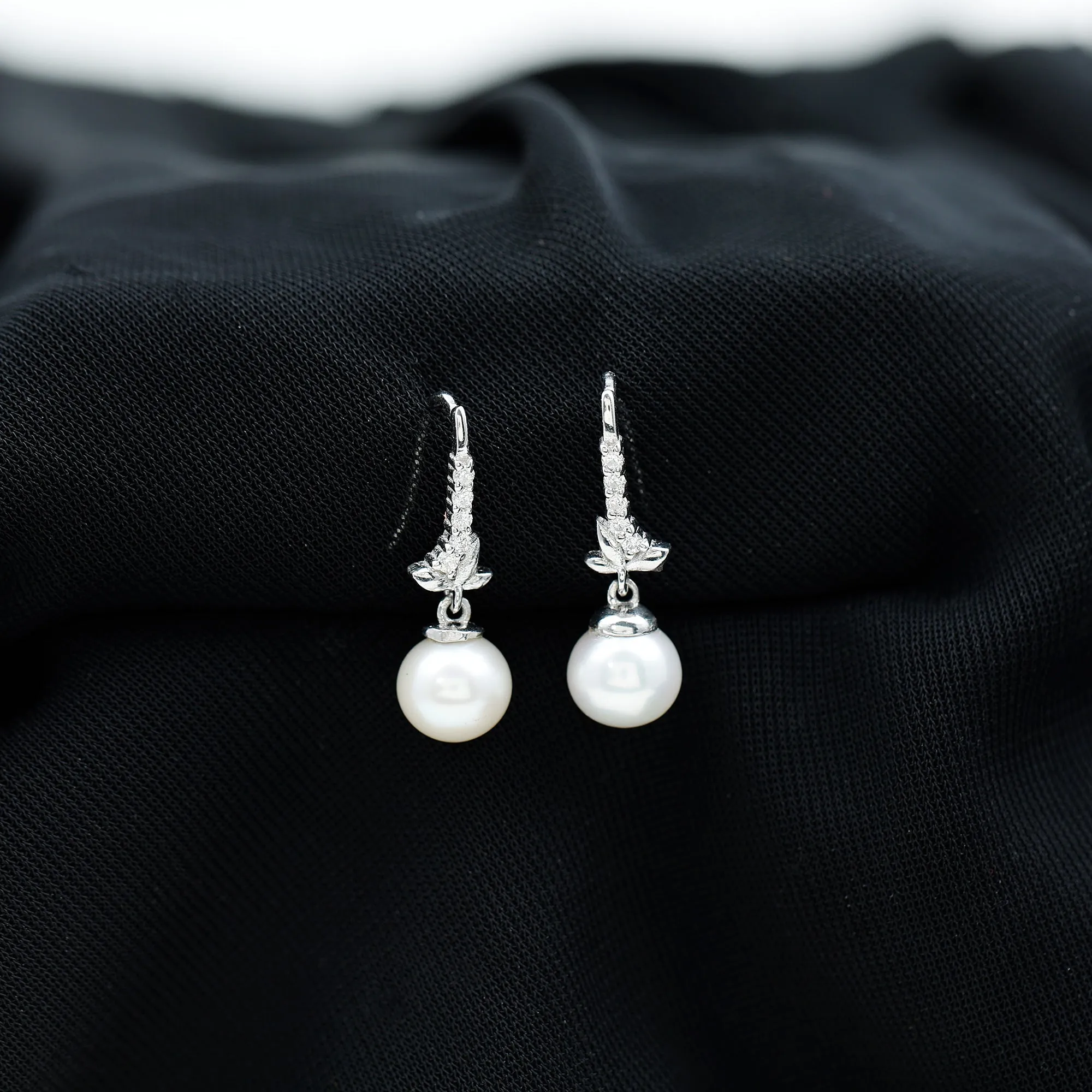 Freshwater Pearl Drop Earrings with Leaf
