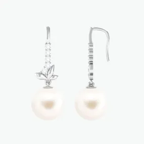 Freshwater Pearl Drop Earrings with Leaf