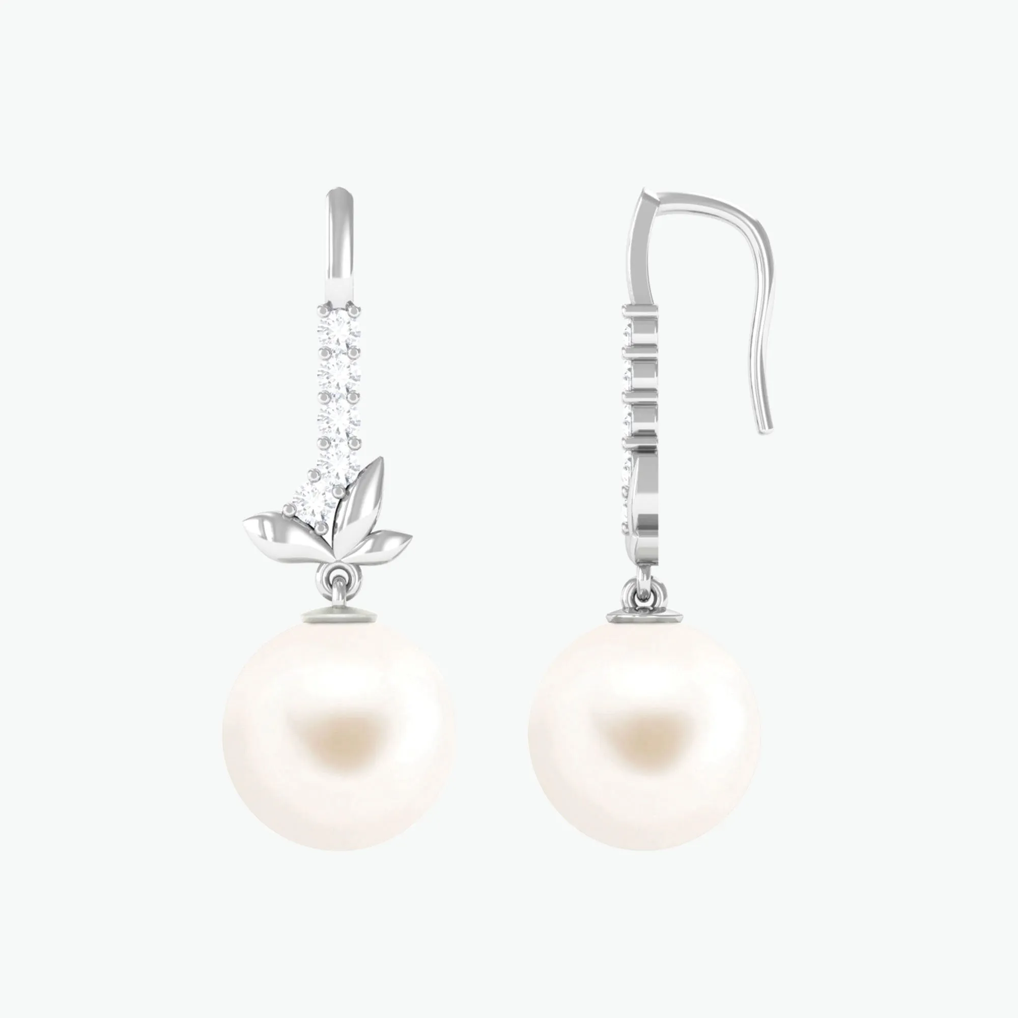 Freshwater Pearl Drop Earrings with Leaf