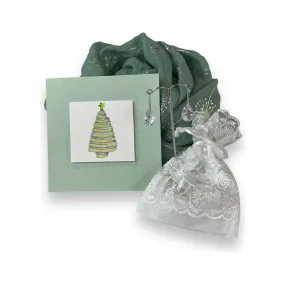 🎄Gift Pack - Green Silver Scarf w Crystal Earrings  Card