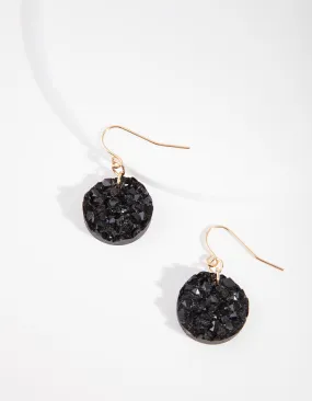 Gold Black Crystal Drop Earrings