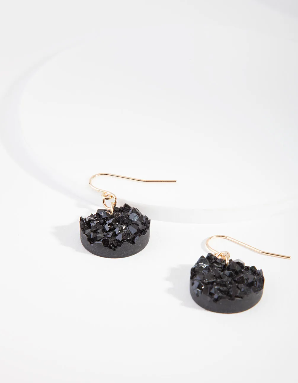 Gold Black Crystal Drop Earrings