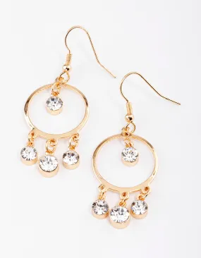 Gold Circle Diamante Droplet Drop Earrings