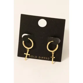 Gold Dipped Cross Charm Hoop Earrings/Stuffology Boutique