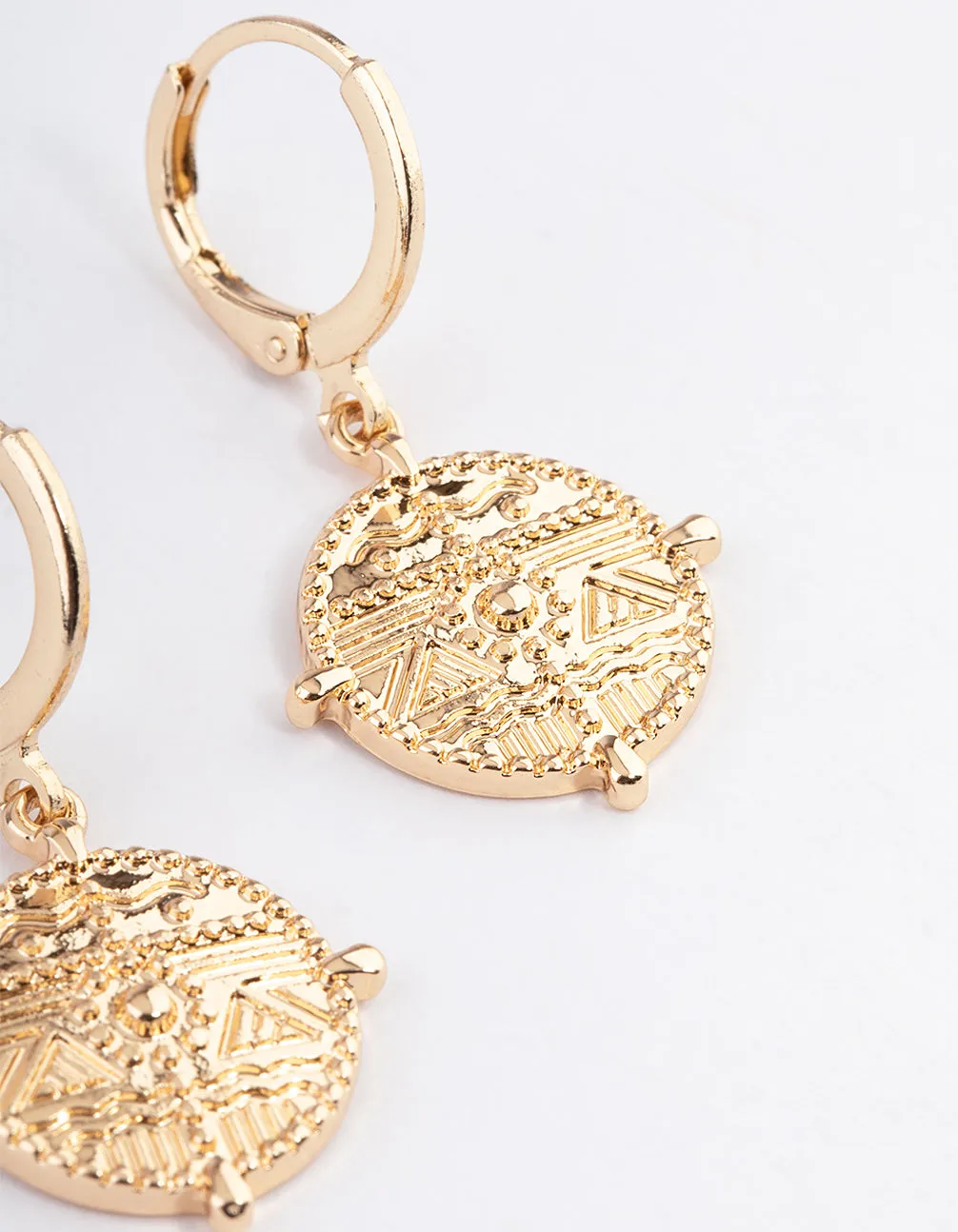 Gold Flat Coin Hoop Earrings