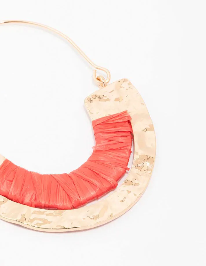 Gold Raffia Wrap Round Hoop Earrings