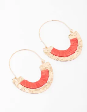 Gold Raffia Wrap Round Hoop Earrings