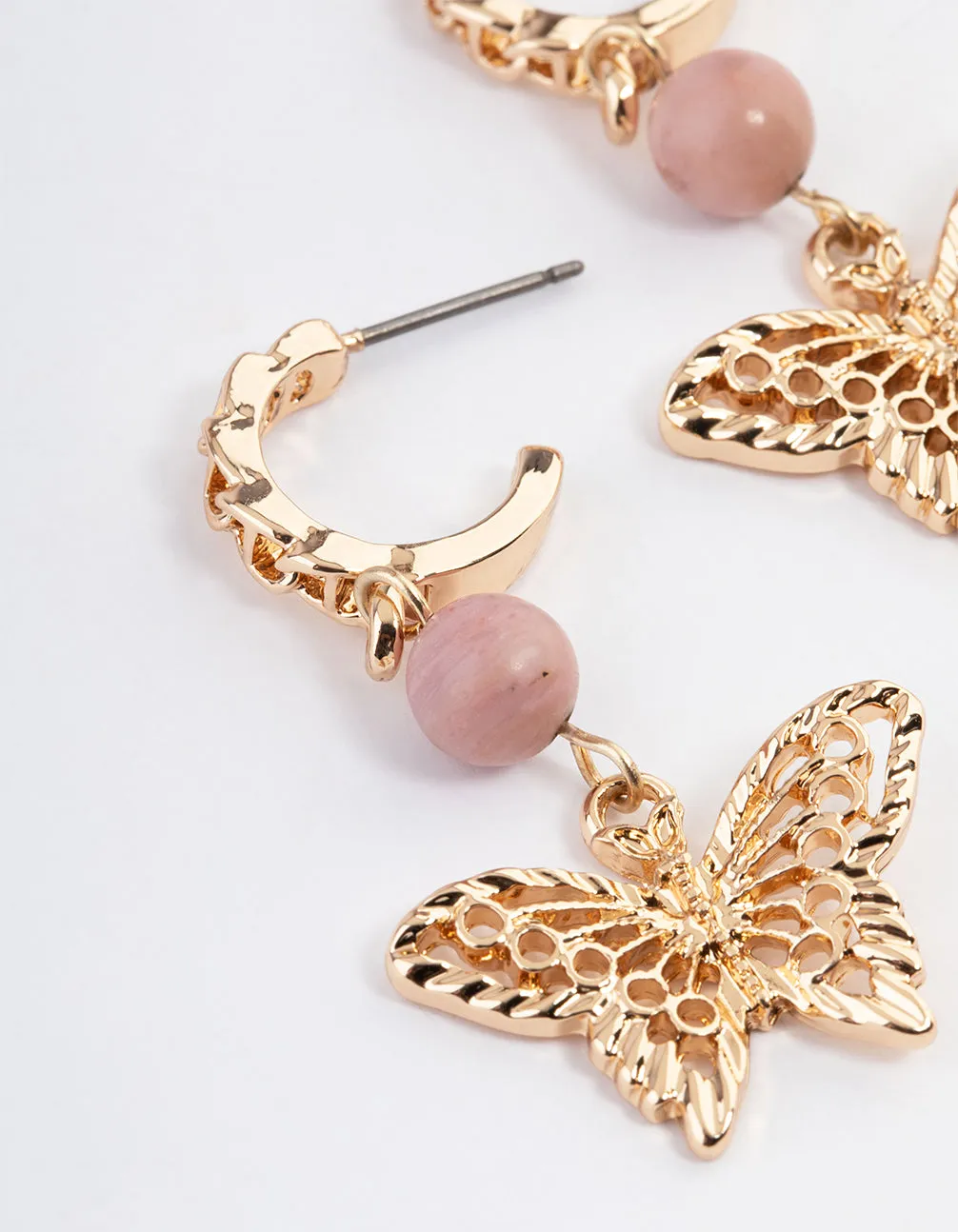 Gold Rhodonite Butterfly Hoop Earrings