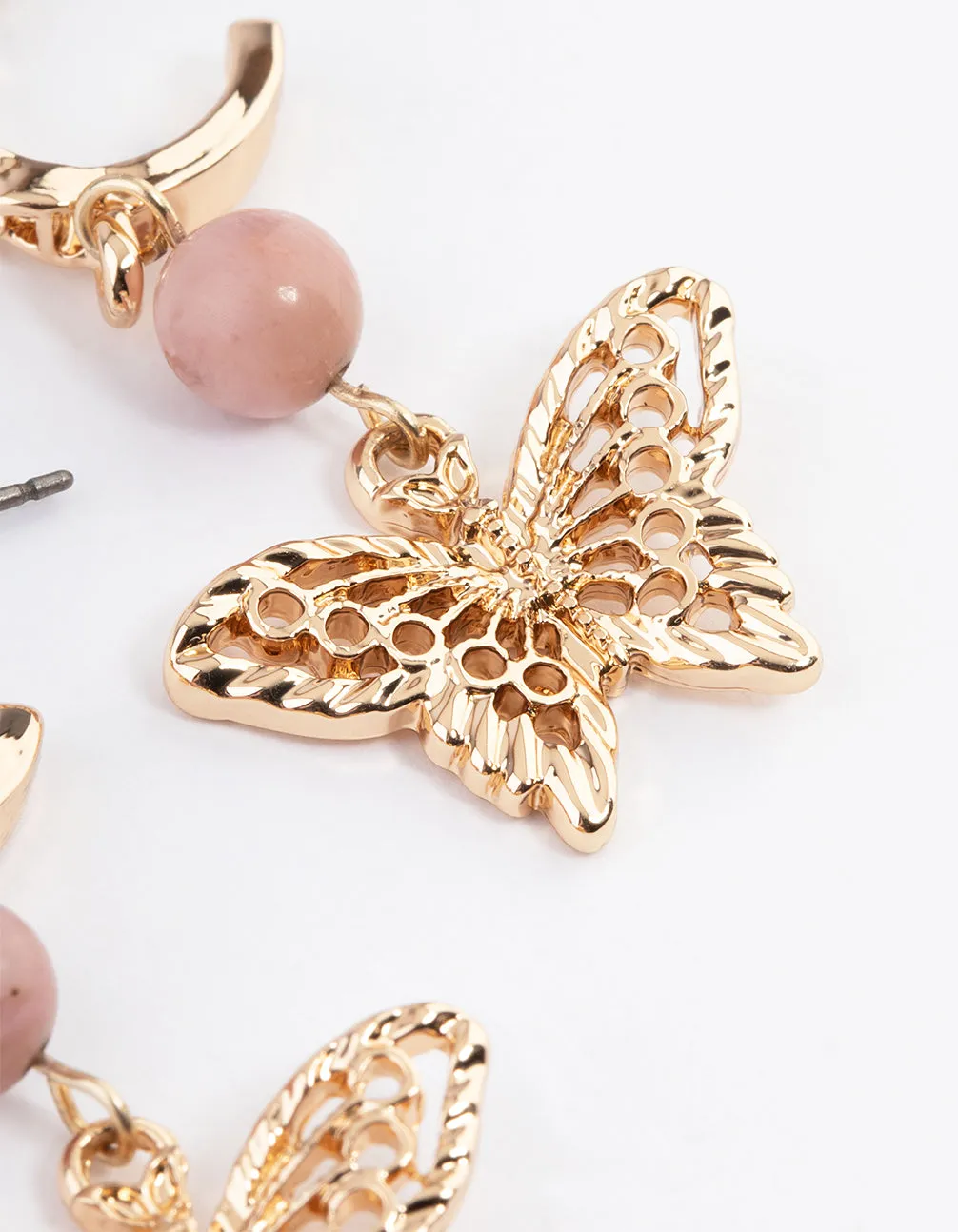 Gold Rhodonite Butterfly Hoop Earrings