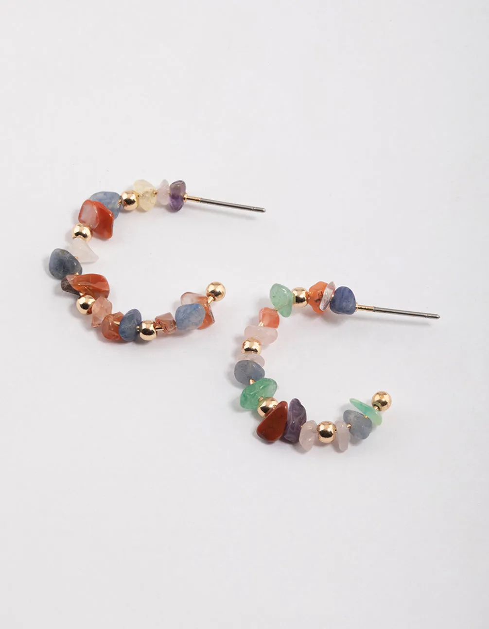 Gold Semi-Precious Stone Hoop Earrings