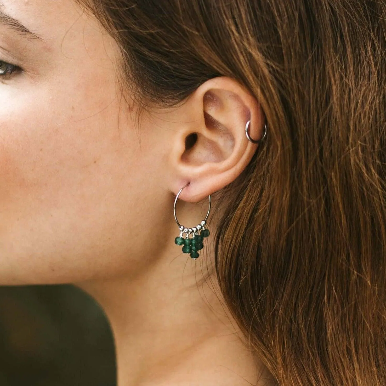 Green Aventurine Statement Hoop Earrings