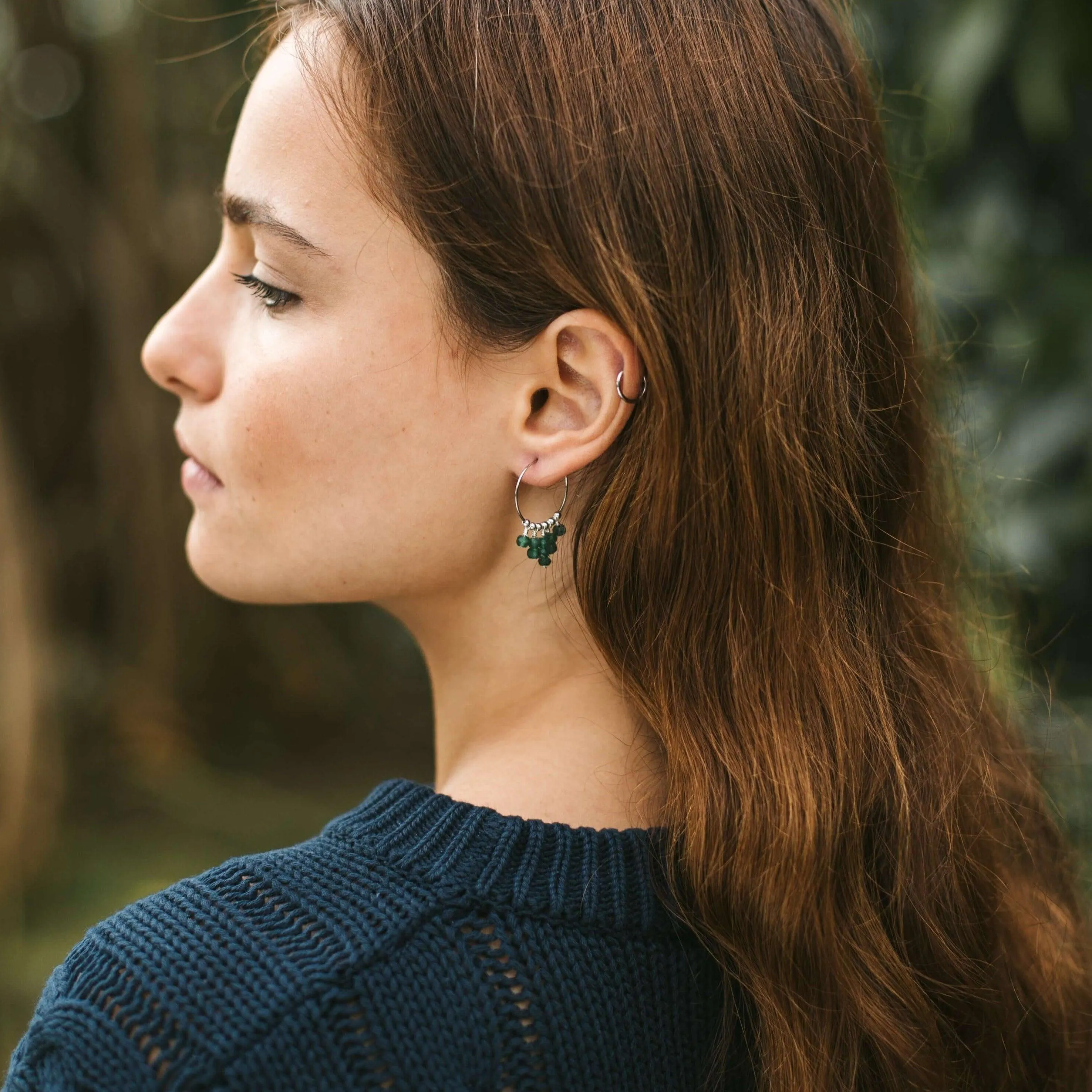 Green Aventurine Statement Hoop Earrings