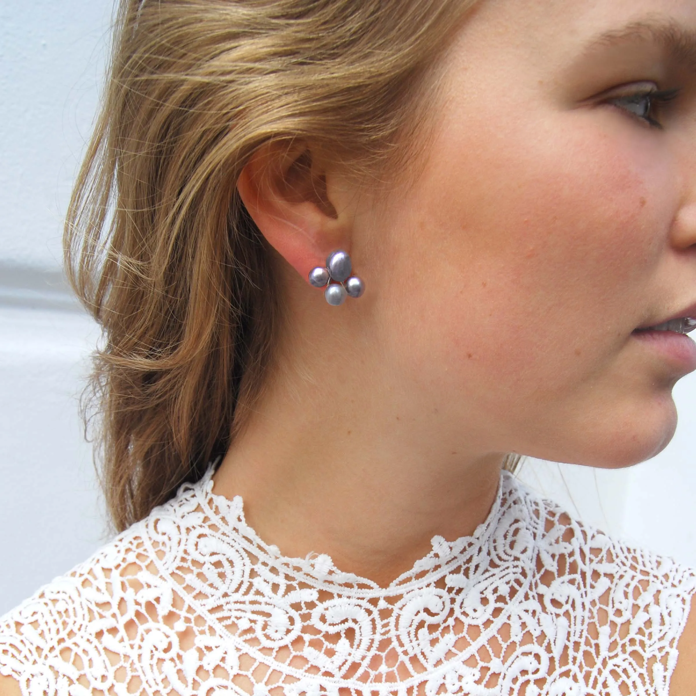 Grey Freshwater Pearl 'Cuff' Studs