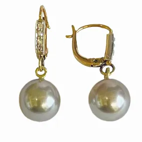 Grey Tahitian Pearl & Diamond Belle Epoque 18ct Gold Drop Earrings