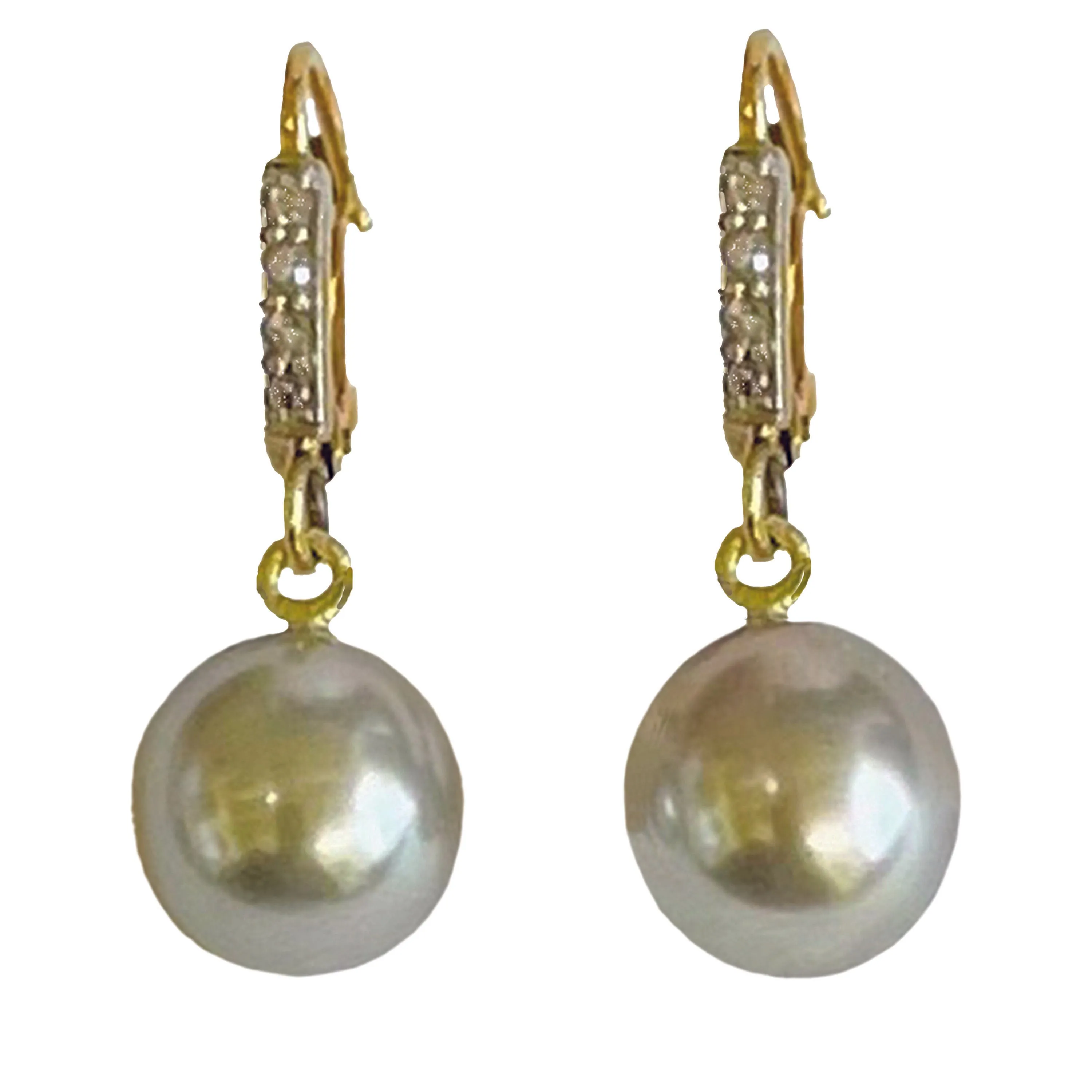 Grey Tahitian Pearl & Diamond Belle Epoque 18ct Gold Drop Earrings