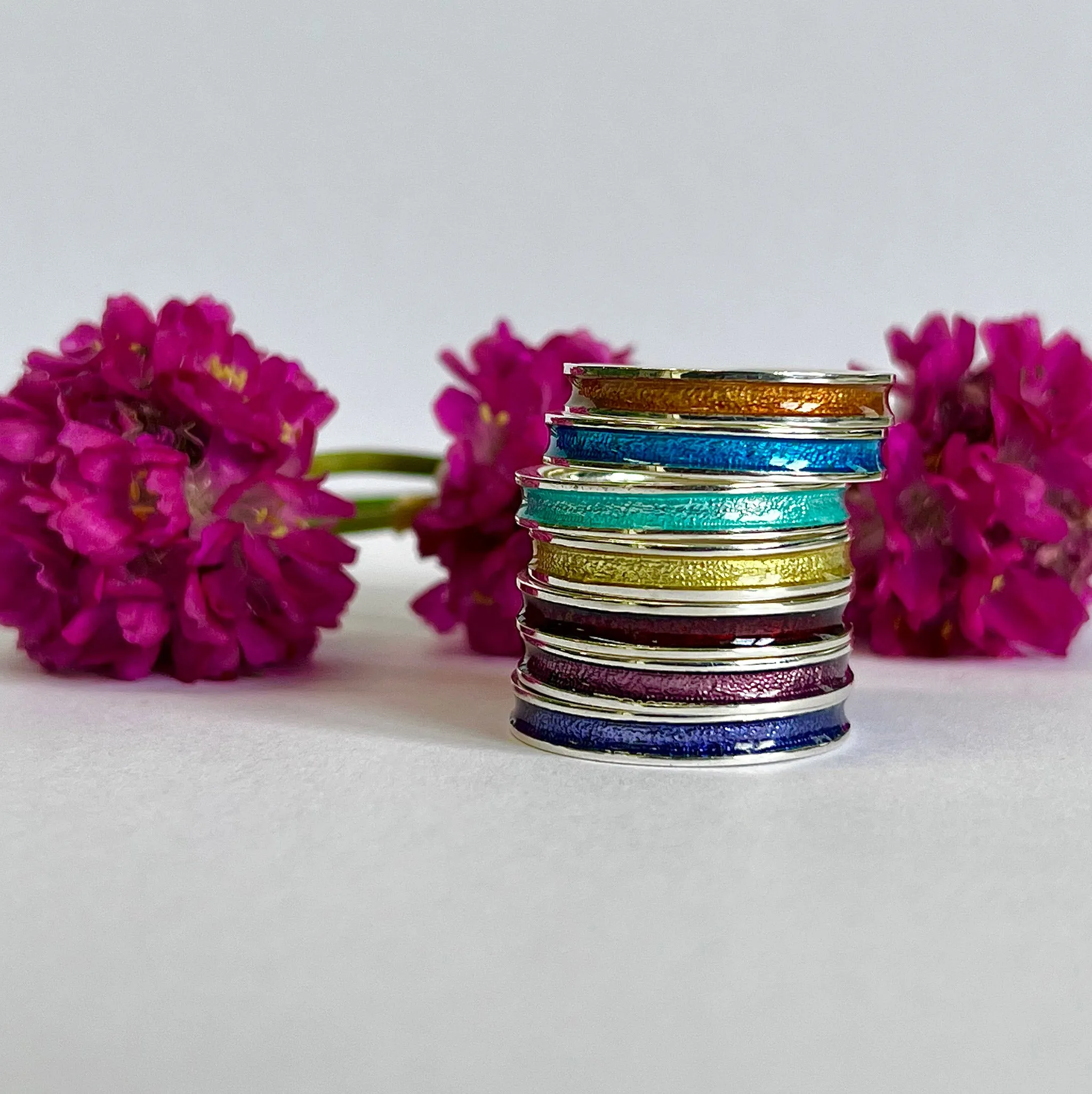 Halo Sterling Silver Ring in Green Enamel