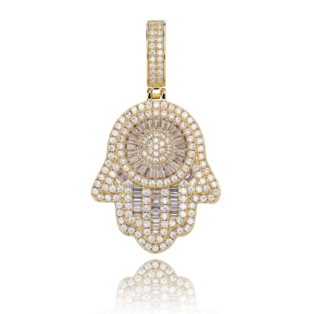 Hand Pendant Necklace With Tennis Chain Cuban chain Gold Silver Color Iced Out Hip Hop Rock Jewelry