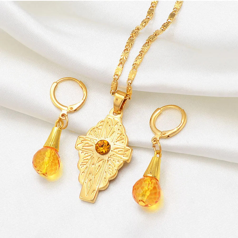 Hawaiian Bead Ball Jewelry sets Cross Pendant Necklaces