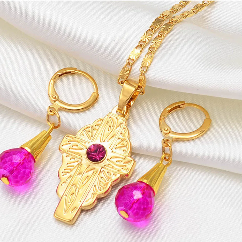 Hawaiian Bead Ball Jewelry sets Cross Pendant Necklaces