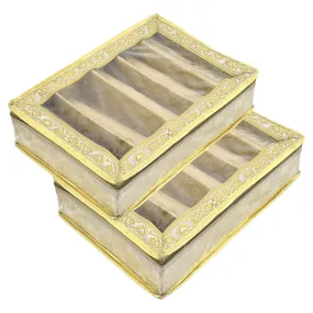 Heart Home Feather Design Laminated 5 Rod Box, Organizer For Bangle, Watches, Bracelets, Jewellery With Tranasparent Top - Pack of 2 (Gold)-47HH0188