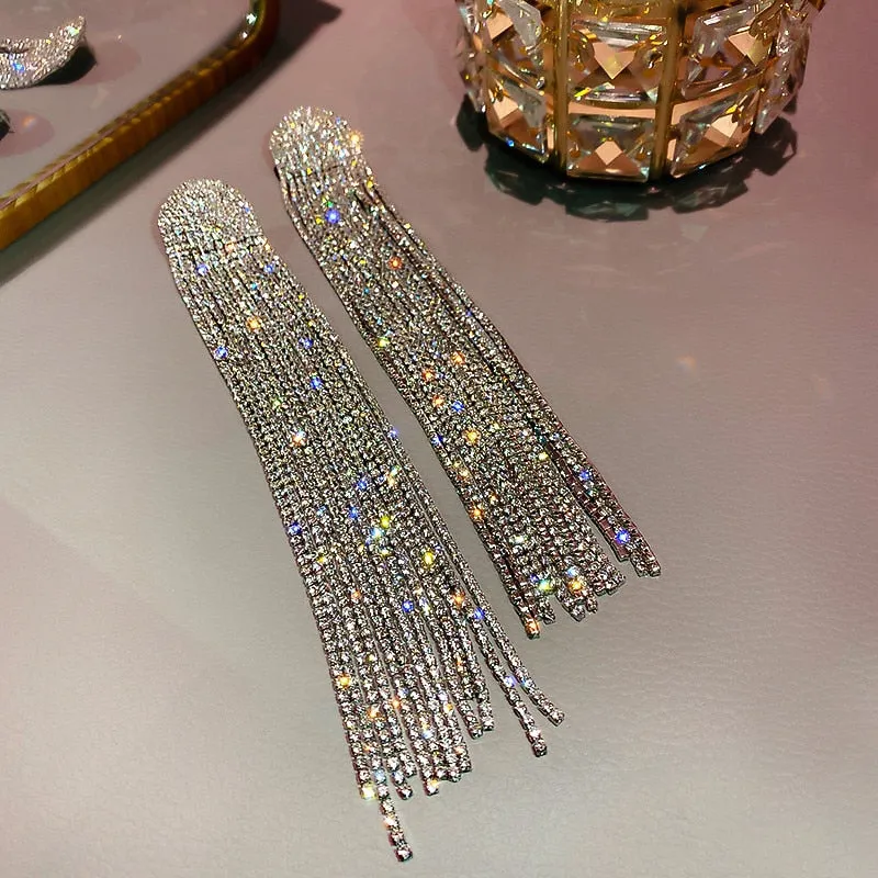 Long Tassel Rhinestone Drop Earrings for Women