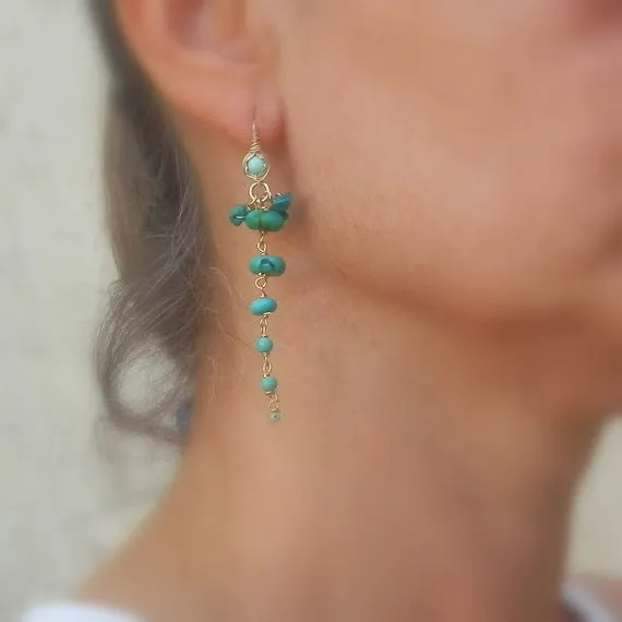 Long Turquoise Vine Earrings