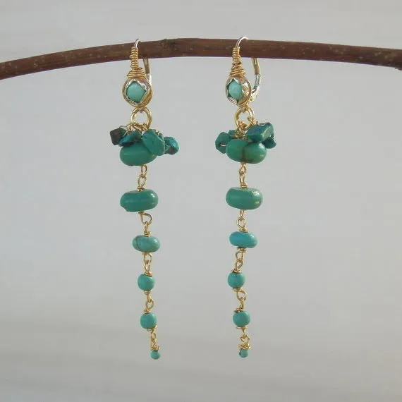 Long Turquoise Vine Earrings