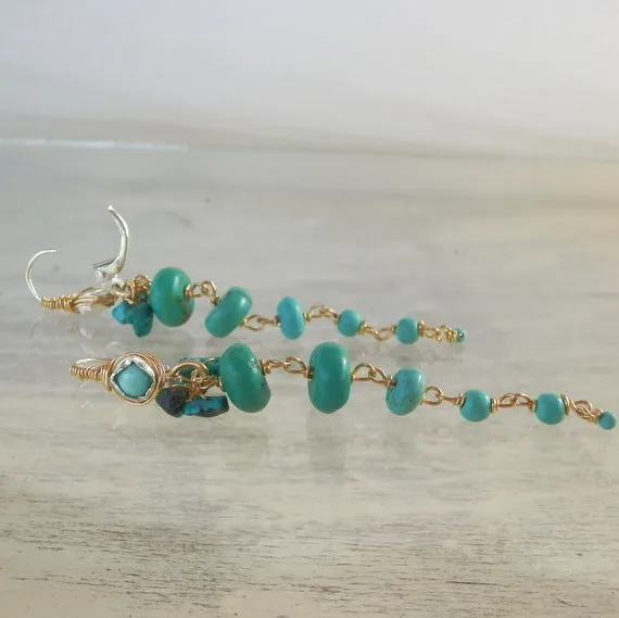 Long Turquoise Vine Earrings