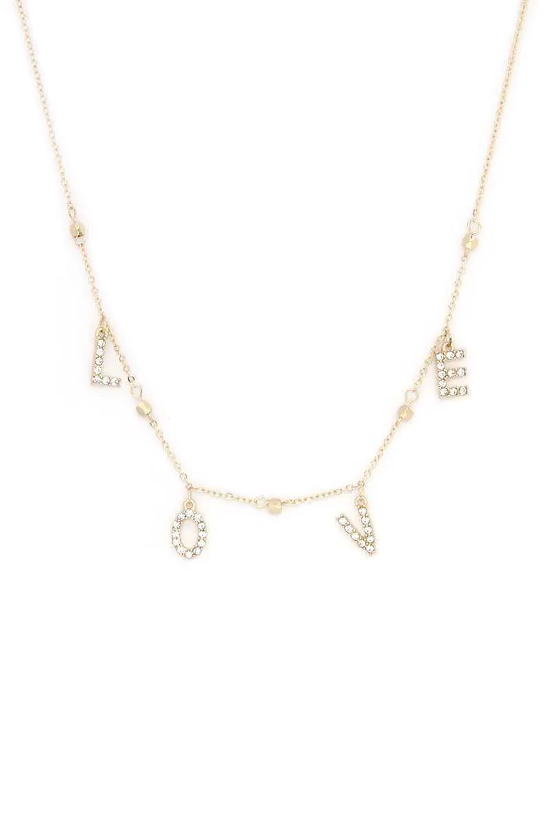 Love Rhinestone Charm Necklace
