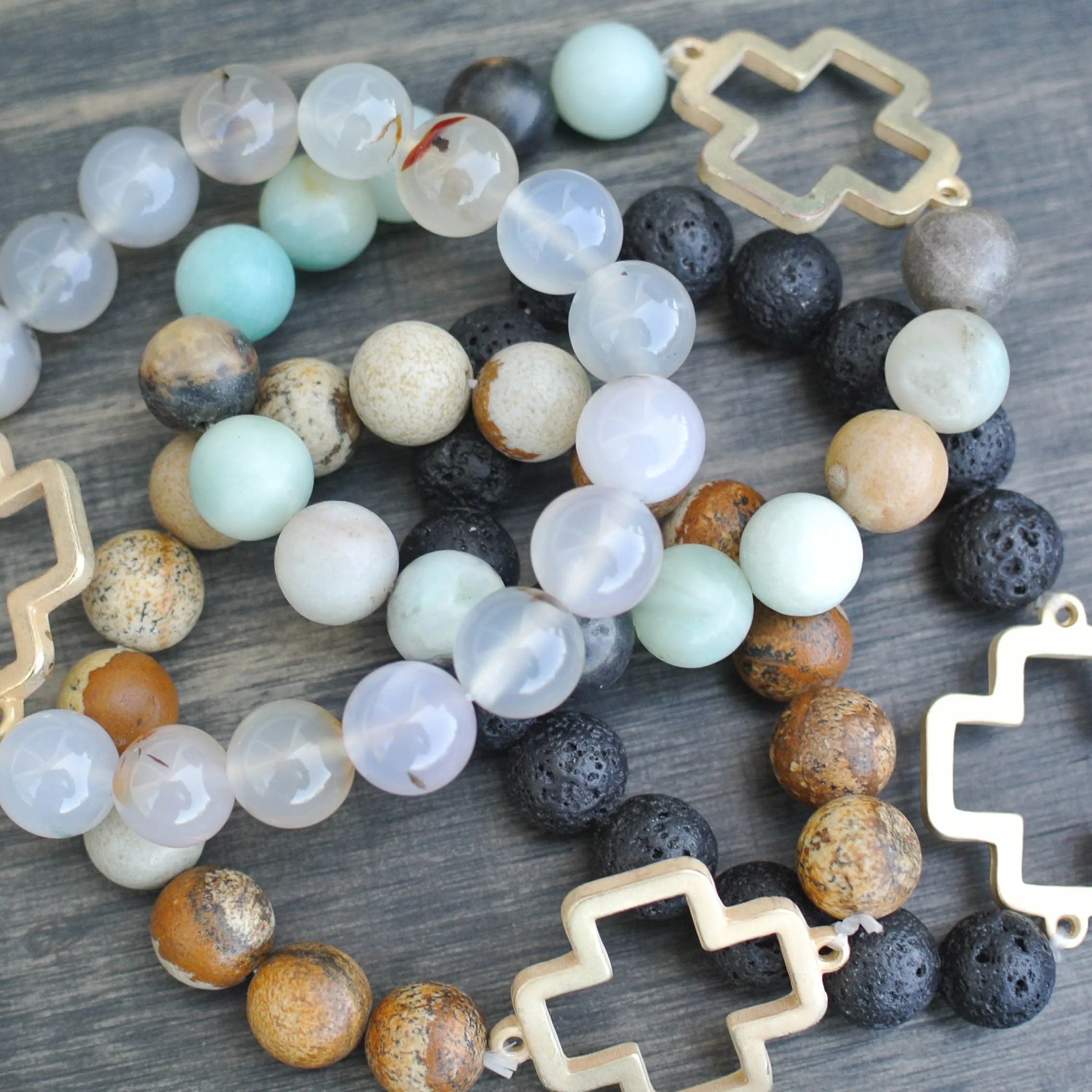'Luna' Cross Choose Love Stone Bead Bracelet
