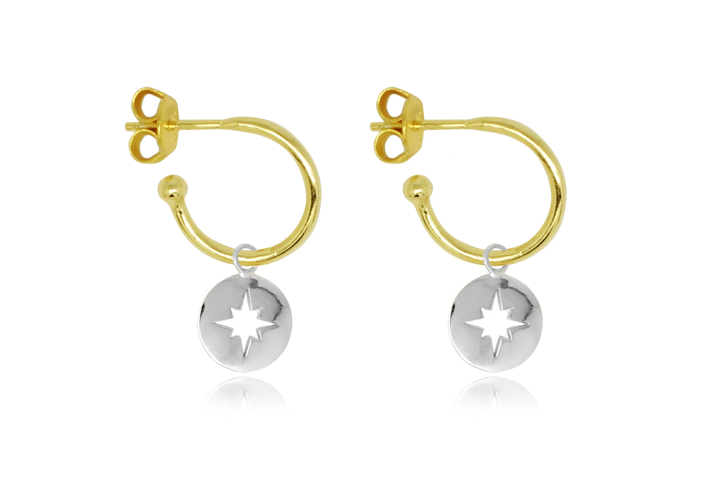 Mack Gold Starburst Charm Sterling Silver Hoop Earrings