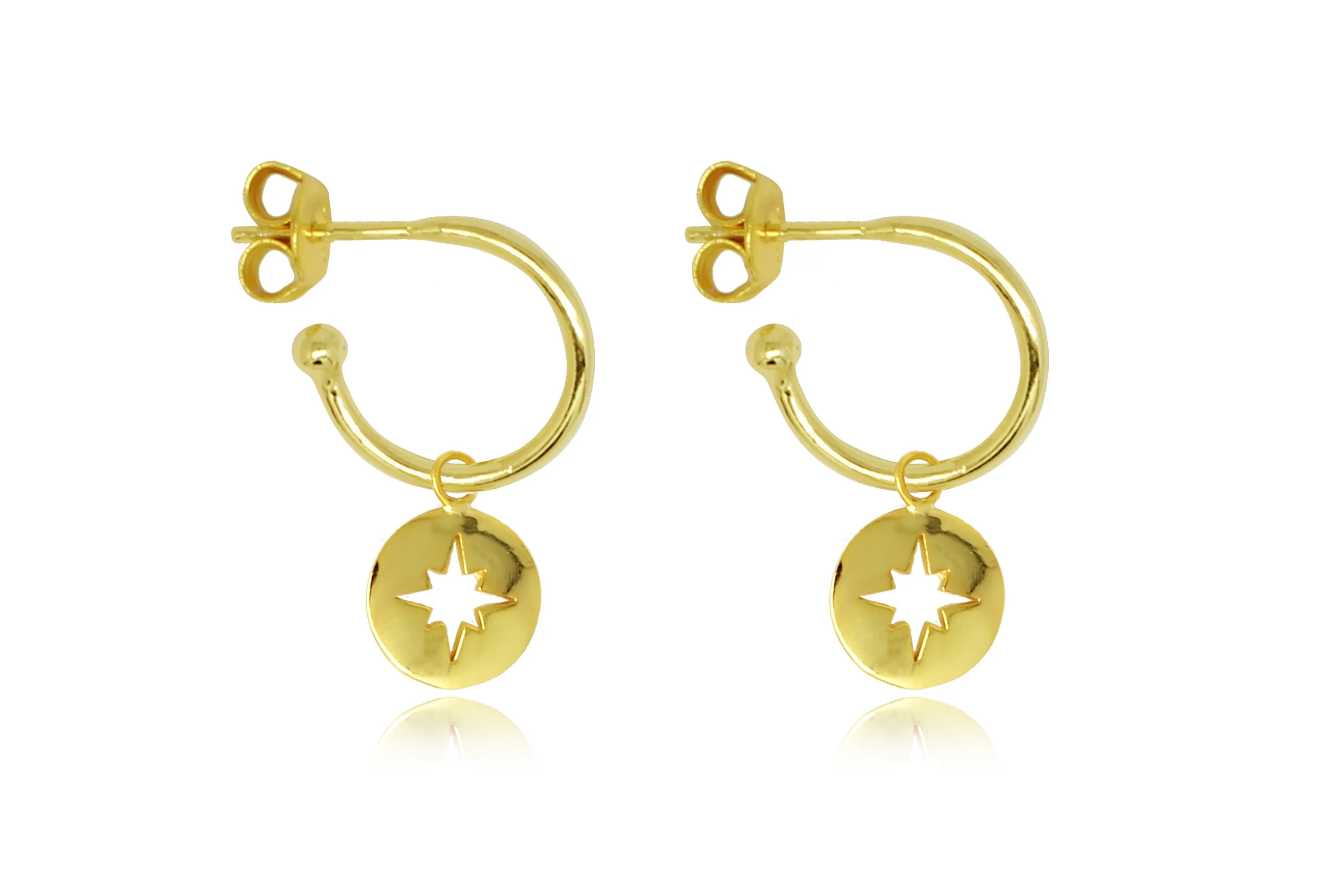 Mack Gold Starburst Charm Sterling Silver Hoop Earrings