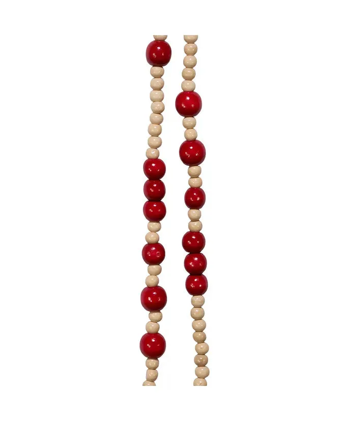 Natural & Red Wooden Bead Garland  9 ft
