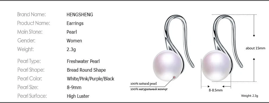 Natural Pearl Earrings  925 Sterling Silver